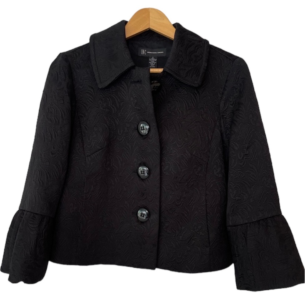 INC International Concepts Jacket Blazer Jacquard Black Women’s Size Small